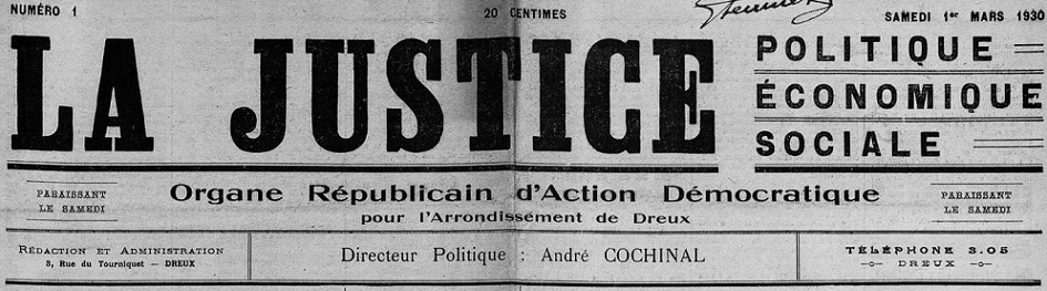 Photo (Arch. dép. d'Eure-et-Loir, Per 79) de : La Justice. Dreux, 1930. ISSN 2131-0564.