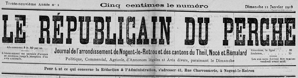 Photo (Arch. dép. d'Eure-et-Loir, Per 20) de : Le Républicain du Perche. Nogent-le-Rotrou, 1910-1924. ISSN 2136-4222.
