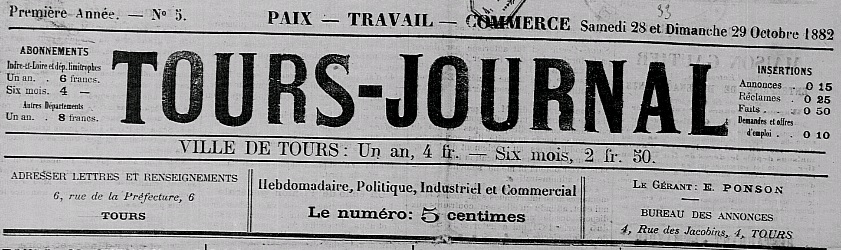 Photo (Lyon. Archives municipales) de : Tours-journal. Tours, 1882-1889. ISSN 2138-7613.