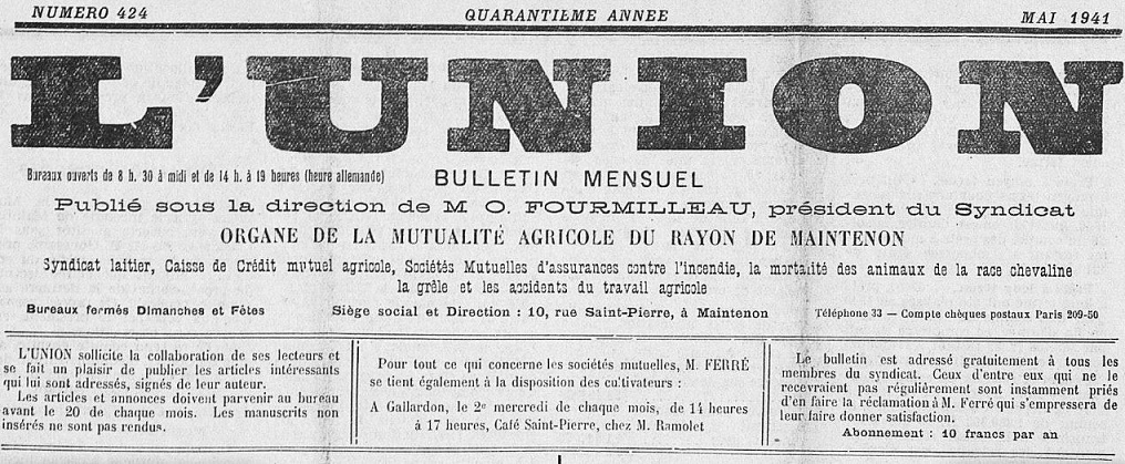 Photo (Arch. dép. d'Eure-et-Loir, Per 42) de : L'Union. Maintenon, 1900-1942. ISSN 2139-2374.