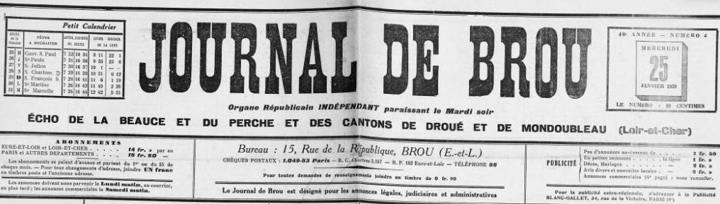 Photo (Arch. dép. d'Eure-et-Loir, Per 33) de : Journal de Brou. Brou, 1892-1944. ISSN 1153-8163.