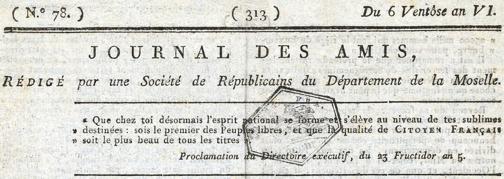 Photo (Sillon lorrain) de : Journal des amis. Metz, 1797-1798. ISSN 1962-0691.