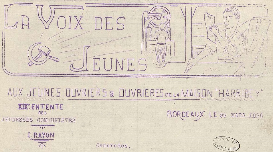 Photo (Archives nationales, F/7/13104, dossier n° 30) de : La Voix des jeunes. Bordeaux, [1926 ?]. ISSN 2741-9355.