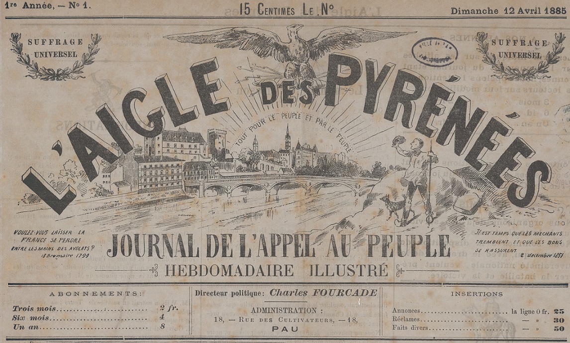 Photo (BnF / Gallica) de : L'Aigle des Pyrénées. Pau, 1885. ISSN 2015-0369.