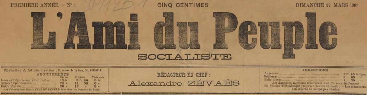 Photo (BnF / Gallica) de : L'Ami du peuple. Grenoble, 1903-1906. ISSN 2650-6807.
