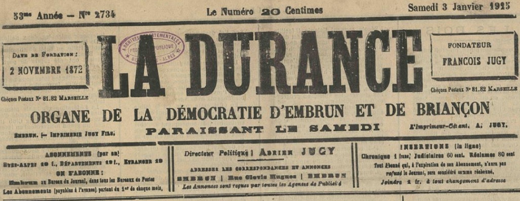 Photo (Hautes-Alpes. Archives départementales) de : La Durance. Embrun, 1872-1944. ISSN 2022-2335.