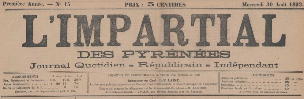 Photo (BnF / Gallica) de : L'Impartial des Pyrénées. Pau, 1893-1896. ISSN 2017-0491.