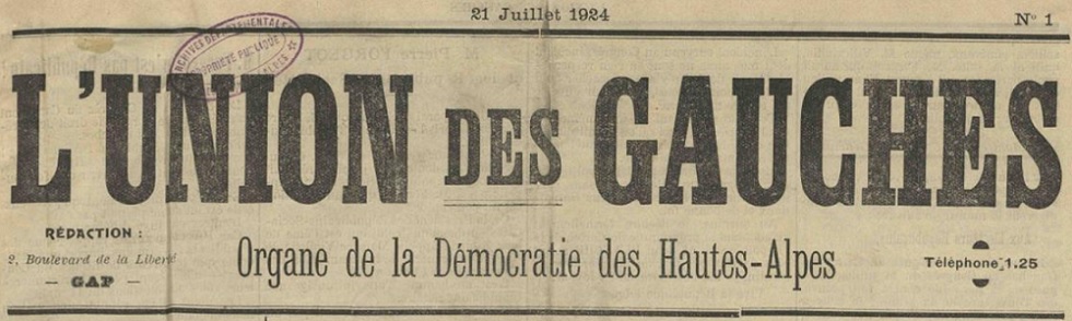Photo (Hautes-Alpes. Archives départementales) de : L'Union des gauches. Gap, 1924-1925. ISSN 2258-4986.