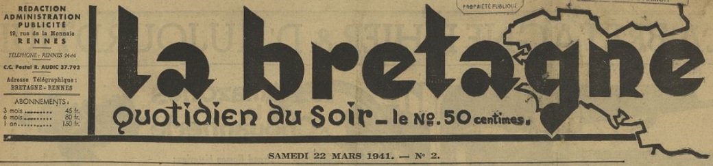 Photo (Côtes-d'Armor. Archives départementales) de : La Bretagne. Rennes, 1941-1944. ISSN 2023-2306.