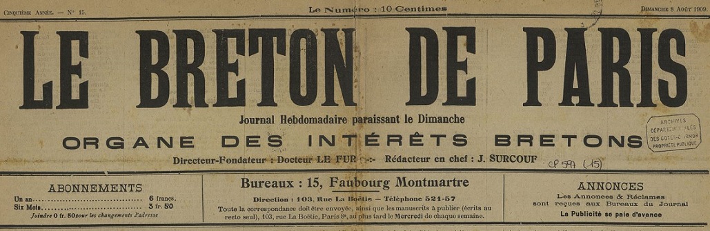 Photo (Côtes-d'Armor. Archives départementales) de : Le Breton de Paris. Paris, 1906-[1923 ?]. ISSN 2020-9177.