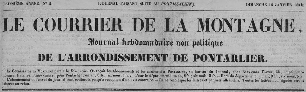 Photo (Pontarlier (Doubs). Archives municipales) de : Le Courrier de la montagne. Pontarlier, 1841-1967. ISSN 2024-3197.