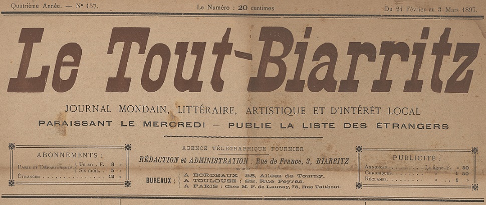 Photo (BnF / Gallica) de : Le Tout-Biarritz. Biarritz, 1894-1898. ISSN 2018-3259.