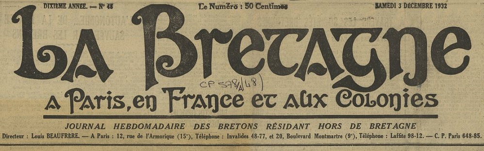 Photo (Côtes-d'Armor. Archives départementales) de : La Bretagne à Paris, en France et aux colonies. Paris, 1932-1939. ISSN 1145-7414.