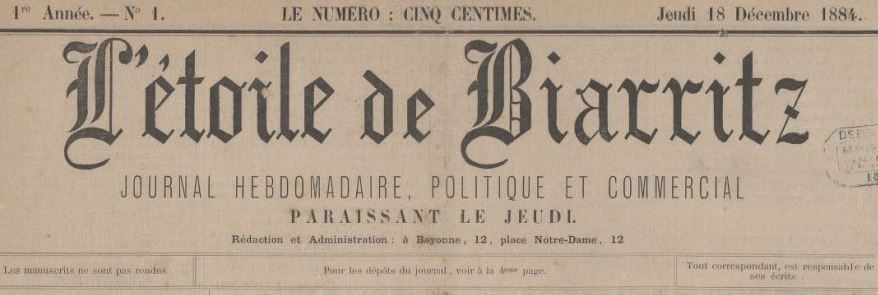 Photo (BnF / Gallica) de : L'Étoile de Biarritz. Bayonne, 1884-1885. ISSN 1149-9087.