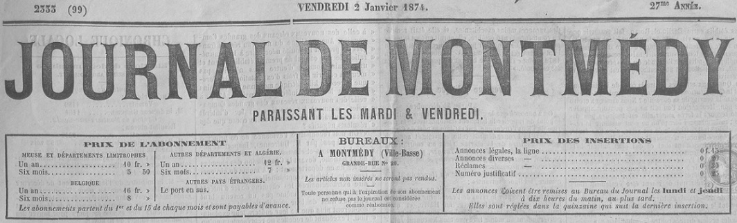 Photo (Meuse. Archives départementales) de : Journal de Montmédy. Montmédy, 1874-1955. ISSN 2130-5390.