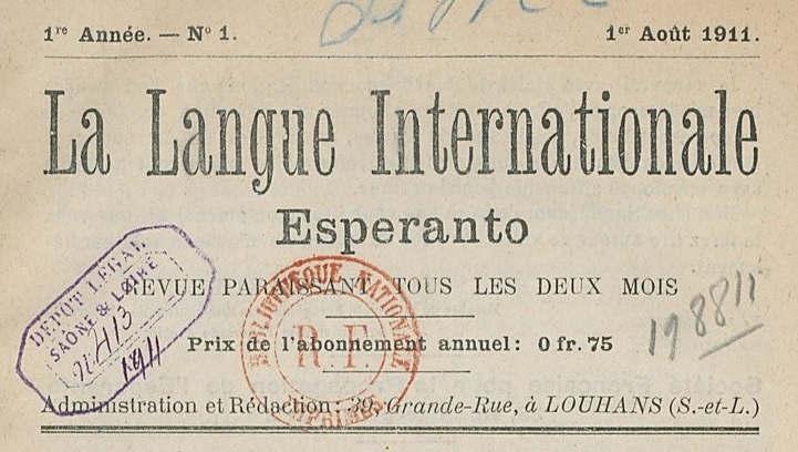 Photo (BnF / Gallica) de : La Langue internationale esperanto. Louhans, 1911-1914. ISSN 2609-8652.