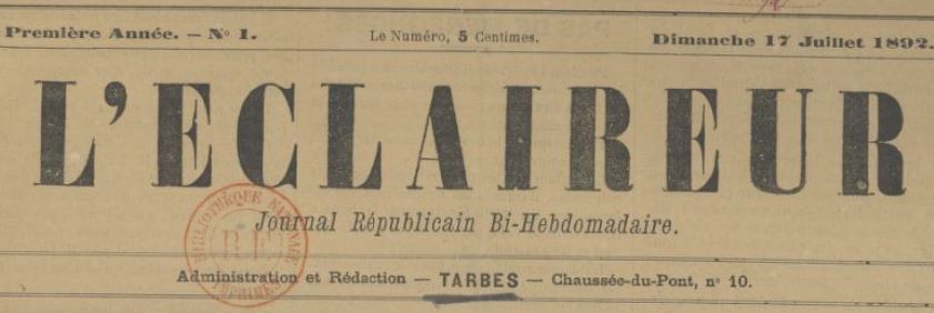 Photo (BnF / Gallica) de : L'Éclaireur. Tarbes, 1892-1928. ISSN 2107-7894.