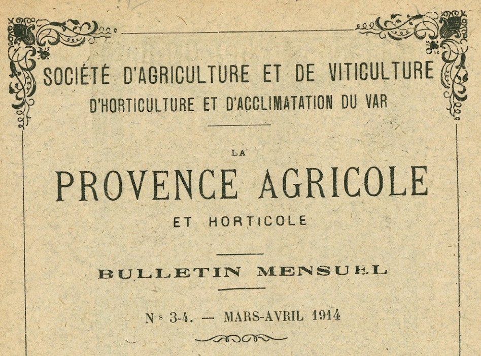 Photo (Médiathèque (Hyères, Var)) de : La Provence agricole et horticole. Toulon, 1881-[1940 ?]. ISSN 1147-1190.