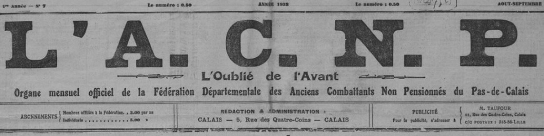 Photo (BnF / Gallica) de : L'ACNP. Calais, 1932-[1934 ?]. ISSN 2801-1317.