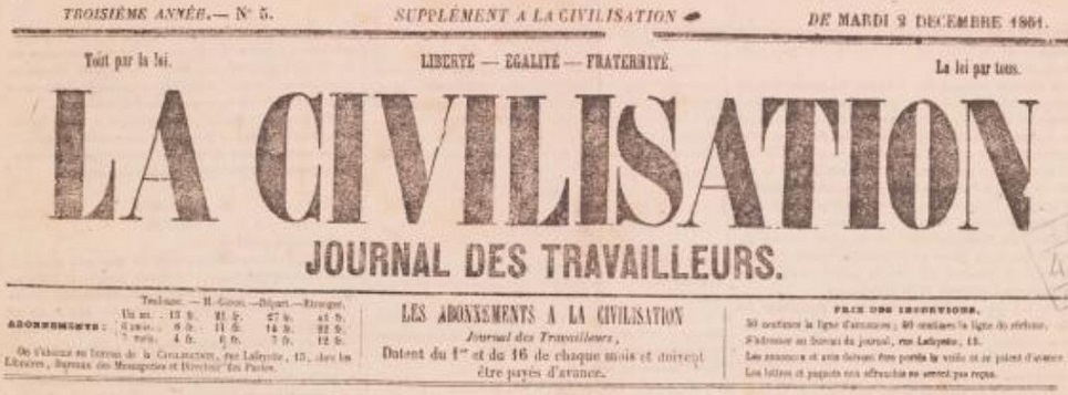 Photo (Haute-Garonne. Archives départementales) de : La Civilisation. Toulouse, 1849-1851. ISSN 2123-9452.