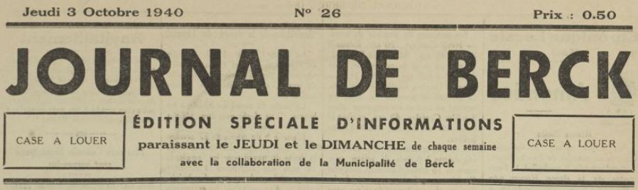 Photo (BnF / Gallica) de : Journal de Berck. Berck, 1940-1942. ISSN 2130-2669.
