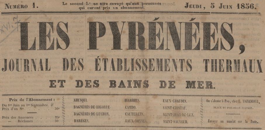 Photo (BnF / Gallica) de : Les Pyrénées. Pau : Impr. de É. Vignancour, 1856. ISSN 2018-3186.