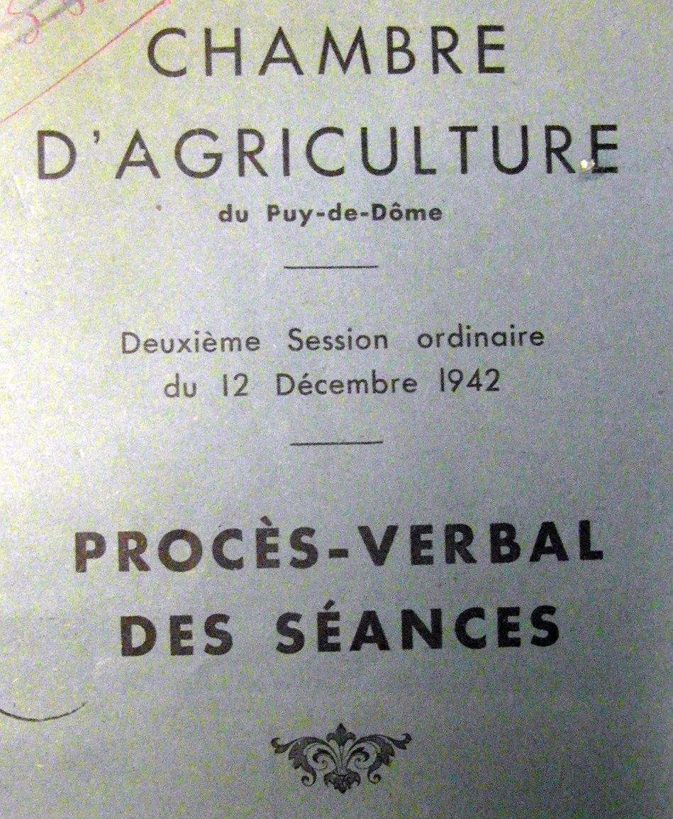 Photo (BnF / Gallica) de : Procès-verbal des séances. Chambre d'agriculture... [du Puy-de-Dôme]. Clermont-Ferrand, 1928-1943. ISSN 2135-2615.