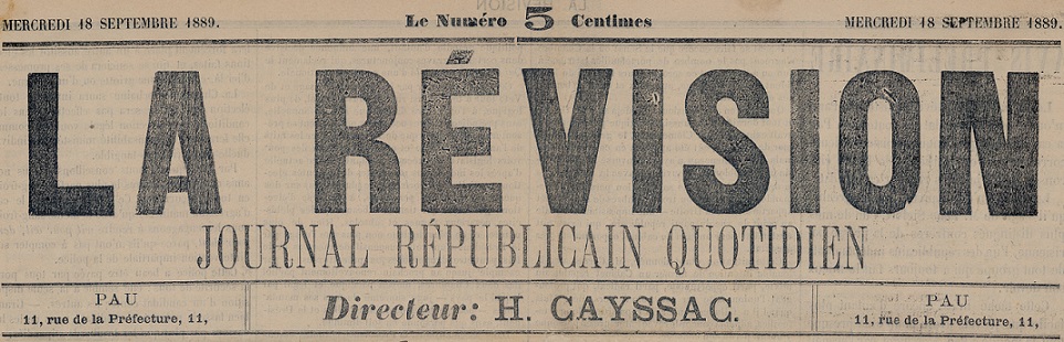 Photo (BnF / Gallica) de : La Révision. Pau, 1889. ISSN 2137-2020.