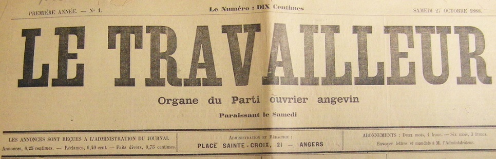 Photo (BnF / Gallica) de : Le Travailleur. Angers, 1888-[1888 ?]. ISSN 2138-8865.