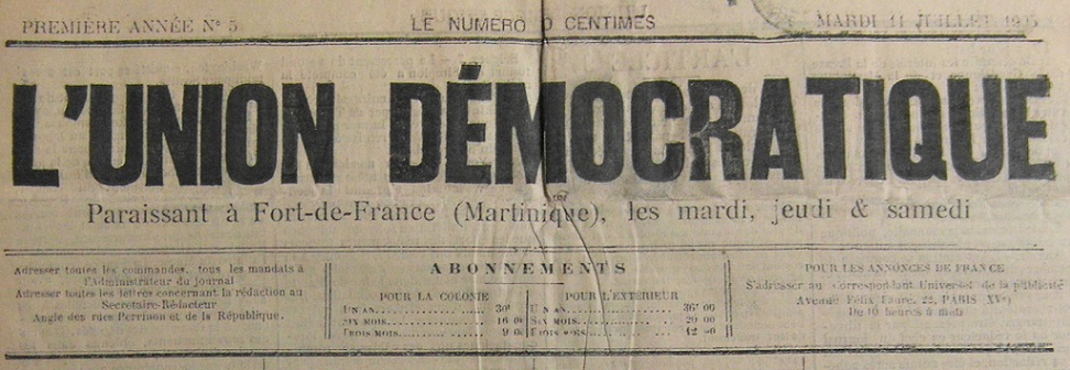 Photo (BnF / Gallica) de : L'Union démocratique. Fort-de-France, 1905-[1906 ?]. ISSN 2826-2123.