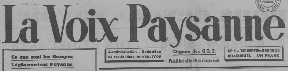 Photo (Creuse. Archives départementales) de : La Voix paysanne. Lyon, 1943-1944. ISSN 0995-998X.