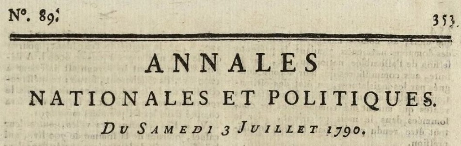 Photo (BnF / Gallica) de : Annales nationales et politiques. Metz, 1790-[1791 ?]. ISSN 1962-0438.