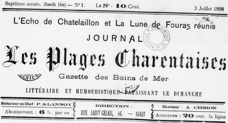 Photo (BnF / Gallica) de : L'Écho de Châtelaillon et La Lune de Fouras réunis. Niort, 1898. ISSN 2119-4777.