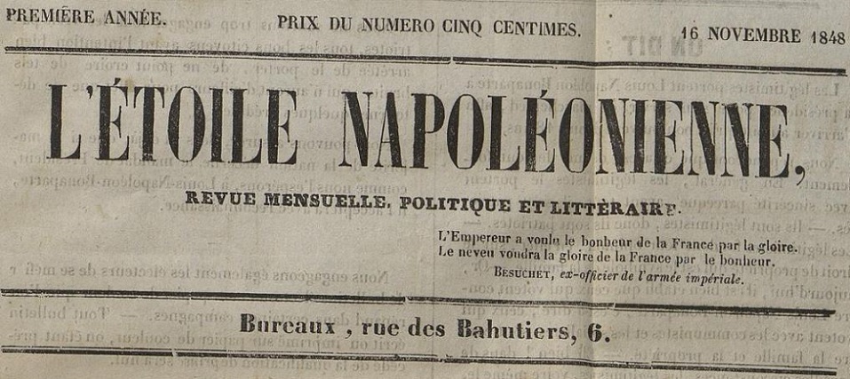 Photo (Bibliothèque municipale (Bordeaux)) de : L'Étoile napoléonienne. Bordeaux, 1848. ISSN 2127-5815.