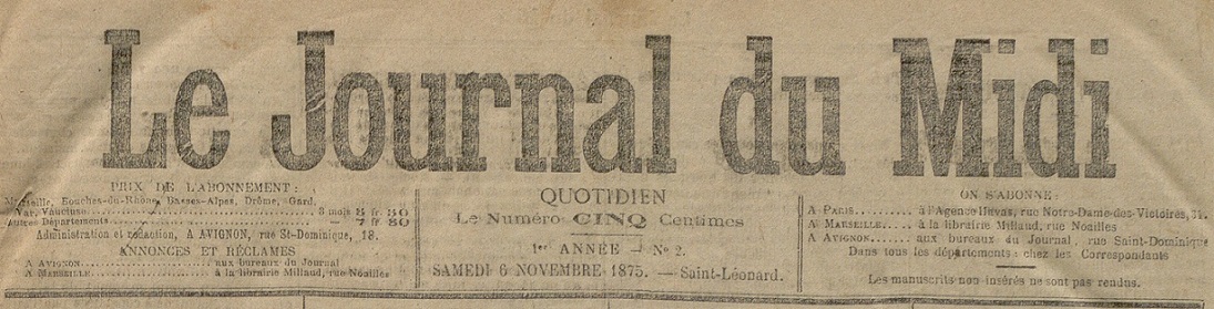 Photo (BnF / Gallica) de : Le Journal du Midi. Avignon, 1875-1944. ISSN 2130-9019.