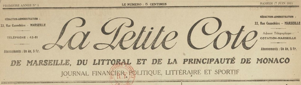 Photo (BnF / Gallica) de : La Petite cote de Marseille, du littoral et de la Principauté de Monaco. Marseille, 1911. ISSN 2134-5449.