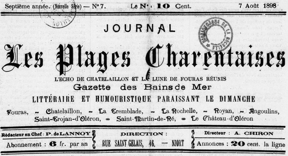 Photo (BnF / Gallica) de : Les Plages charentaises. Niort, 1898-1909. ISSN 2135-0175.