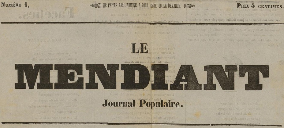 Photo (Bibliothèque municipale (Bordeaux)) de : Le Mendiant. Bordeaux, 1848-[1848 ?]. ISSN 2827-1580.