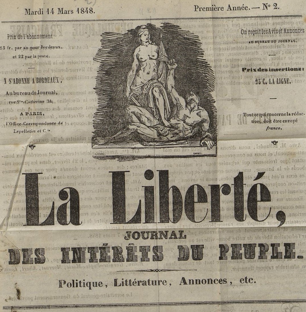 Photo (Bibliothèque municipale (Bordeaux)) de : La Liberté. Bordeaux, 1848-[1848 ?]. ISSN 2827-1807.