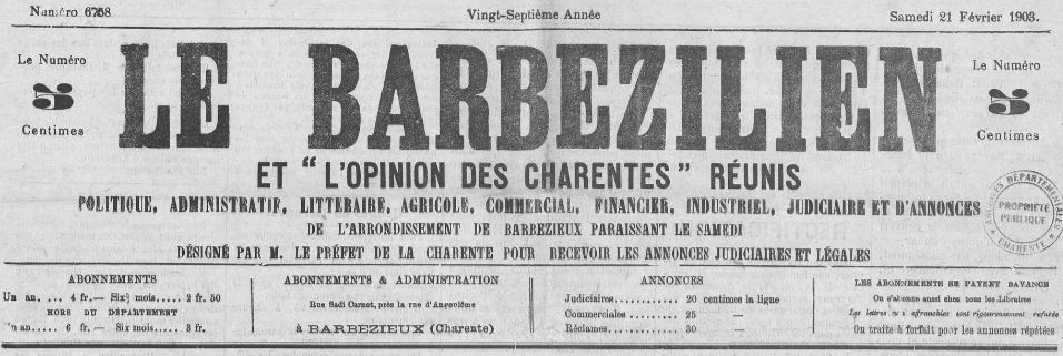Photo (Charente. Archives départementales, cote 1 PER 4) de : Le Barbezilien et 