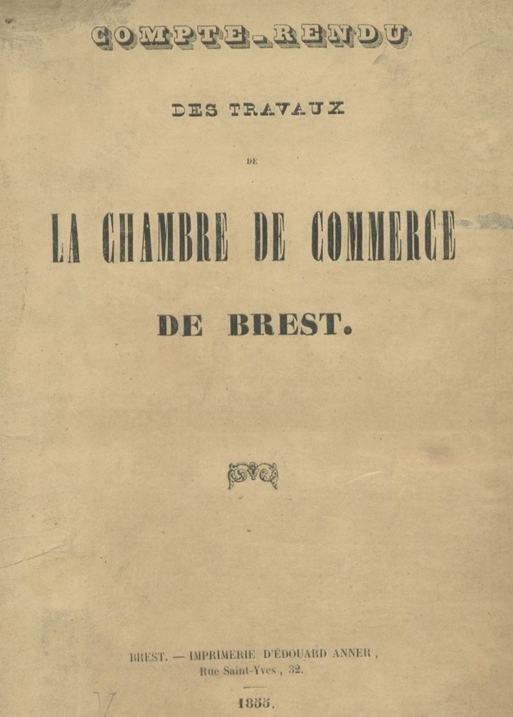 Photo (BnF / Gallica) de : Compte-rendu des travaux de la Chambre de commerce de Brest. Brest, 1855-1921 [?]. ISSN 2825-385X.