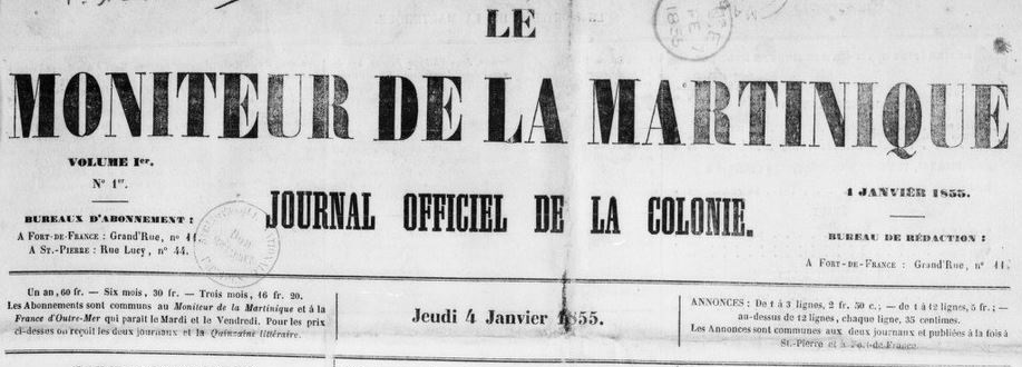 Photo (BnF / Gallica) de : Le Moniteur de la Martinique. Fort-de-France, 1855-1901. ISSN 1141-2062.