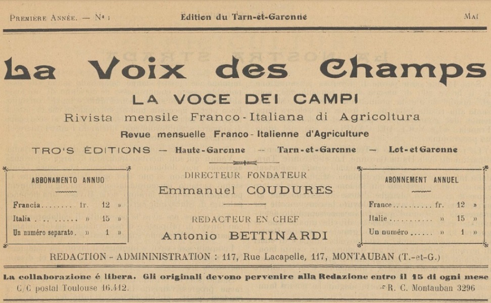 Photo (BnF / Gallica) de : La Voix des champs. Éd. Tarn-et-Garonne. Montauban, 1926-1927. ISSN 2266-8454.