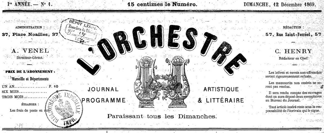 Photo (BnF / Gallica) de : L'Orchestre. [Marseille], 1869. ISSN 2494-4424.