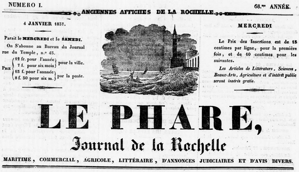 Photo (BnF / Gallica) de : Le Phare. La Rochelle, 1837-1860. ISSN 2134-8758.
