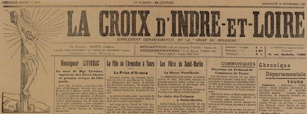 Photo (BnF / Gallica) de : La Croix d'Indre-et-Loire. Tours, 1923-[1942 ?]. ISSN 2125-1991.
