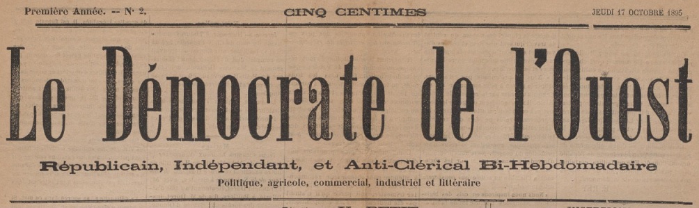 Photo (Vienne (Département). Archives départementales) de : Le Démocrate de l'Ouest. Poitiers, 1895-[1896 ?]. ISSN 2125-5679.