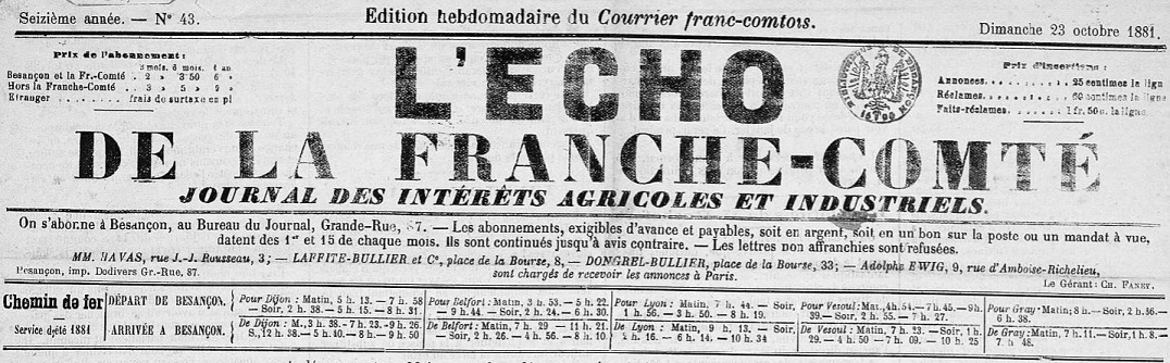 Photo (BnF / Gallica) de : L'Écho de la Franche-Comté. Besançon, 1869-1903. ISSN 2024-049X.