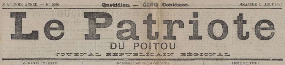 Photo (Vienne (Département). Archives départementales) de : Le Patriote du Poitou. Poitiers, 1894-1900. ISSN 2133-7292.
