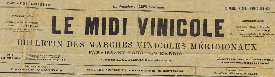Photo (Hérault. Archives départementales) de : Le Midi vinicole. Montpellier : Midi vinicole, 1906-1981. ISSN 0244-4879.